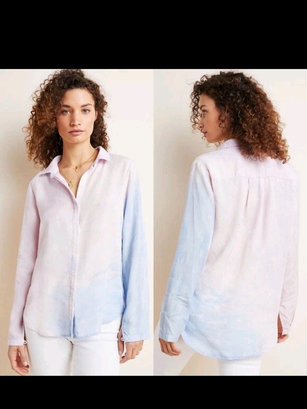 Anthropologie Pastel Ombre Button-Down Shirt in Light Pink and Pale Blue